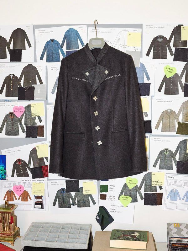 The Autista Club 17 Jacket in extra fine merino wool featuring 17 the Sigillum Blackened Solid Sterling Silver buttons