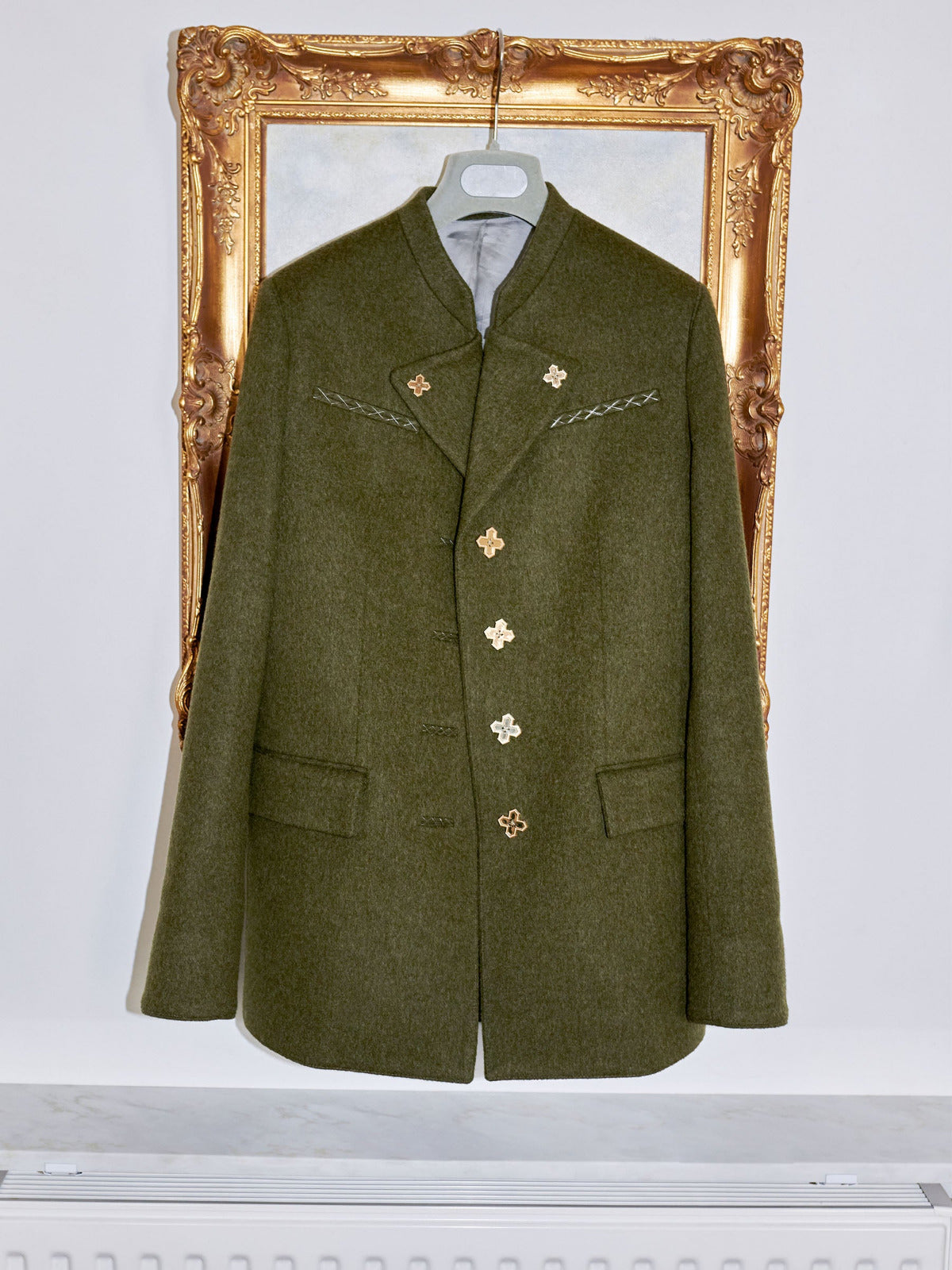 The Milan Ory-Lin Club 17 Jacket in Brushed Himalayan Extra Fine Merino Wool featuring 17 The Ikarus buttons, Gold Plated Solid Sterling Silver
