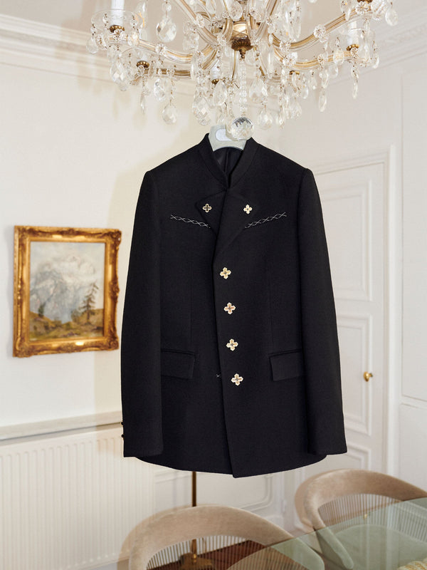 The Three Commas Club 17 Jacket in full Zibeline Cashmere featuring 17 The Ikarus Buttons Gold Plated Solid Sterling Silver